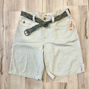 Faded Glory High Waist Khaki Bermuda Shorts with Belt - NWT - Size 14